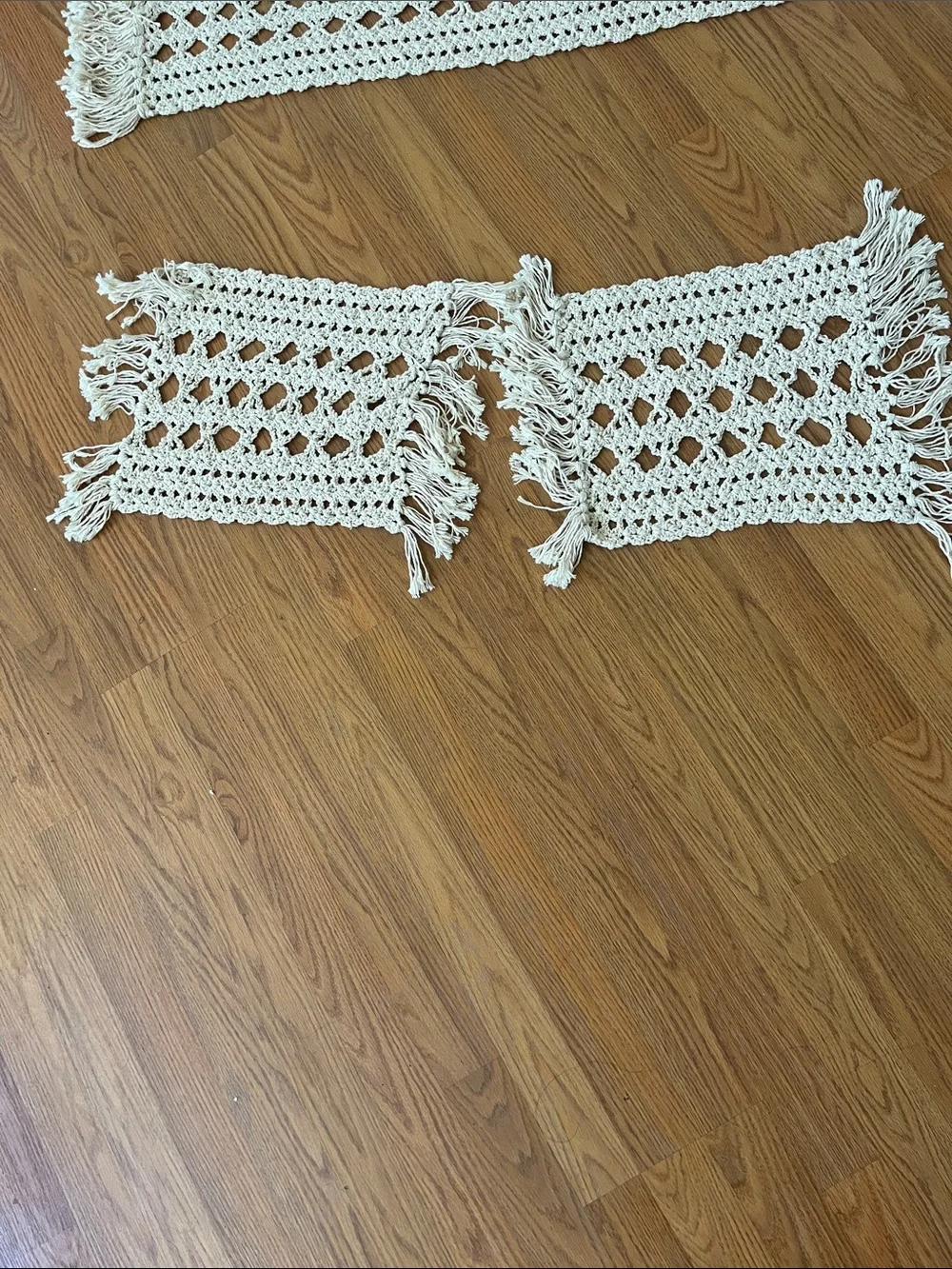 Crochet Tassel Table Runner & 2 placemats matching 53” x 12” handmade